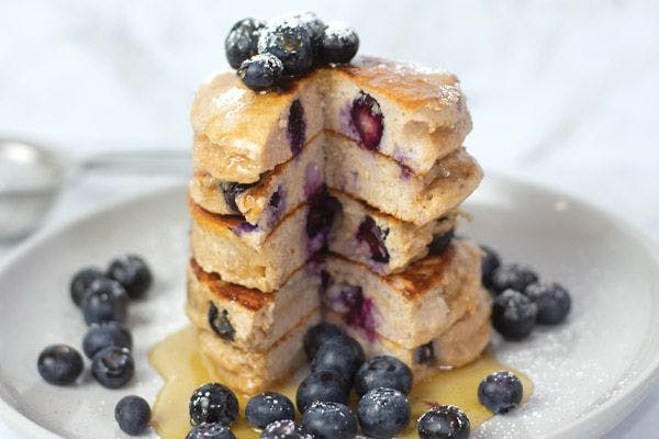 Blueberry and Maple Protein Pancake Stack