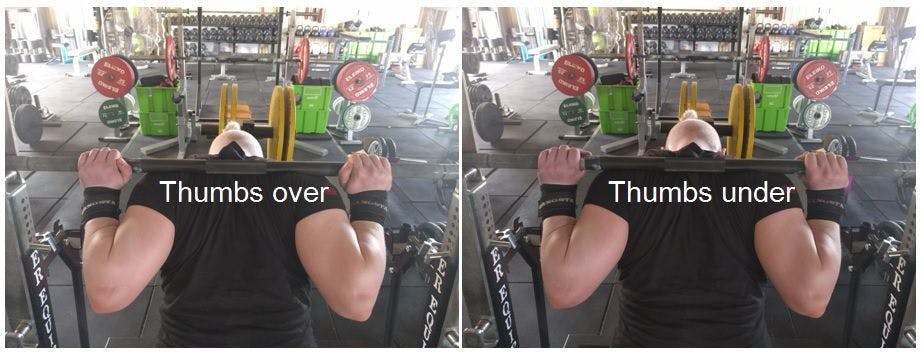 Thumb position during a squat.