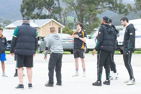 Tasmanian JackJumpers picking teams 3 on 3 at Bulk Nutrients