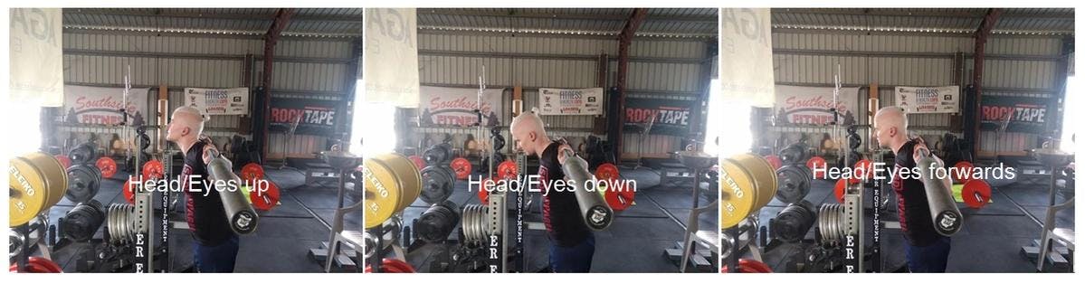 Head and eye position during a squat.