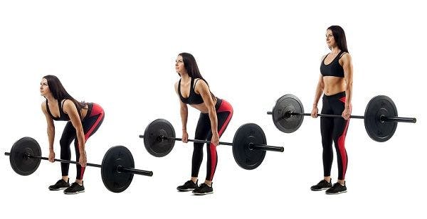 The conventional barbell deadlift movement.
